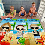 Adventure Awaits, Family In Tow - Family Personalized Custom Beach Towel - Summer Vacation Gift, Birthday Pool Party Gift For Kids