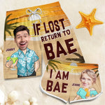Custom Photo If Lost Return To Bae - Funny Personalized Custom Tropical Hawaiian Aloha Couple Beach Shorts - Summer Vacation Gift, Birthday Party Gift For Couple