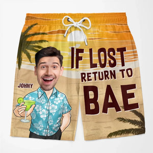 Custom Photo If Lost Return To Bae - Funny Personalized Custom Tropical Hawaiian Aloha Couple Beach Shorts - Summer Vacation Gift, Birthday Party Gift For Husband Wife