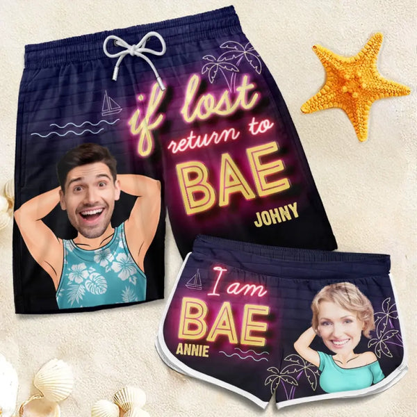 Couple Beach Shorts Couple - If Lost Return To Bae - Personalized Beach Short Photo Inserted