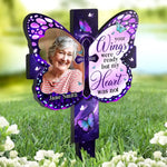 Custom Photo In Our Memories Forever - Memorial Personalized Custom Stain Glass Style Acrylic Garden Stake - Sympathy Gift For Family