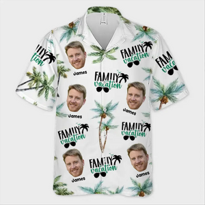 Vacances en famille personnalisées avec photo - T-shirt hawaïen tropical unisexe personnalisé - Cadeau de vacances d'été pour les membres de la famille