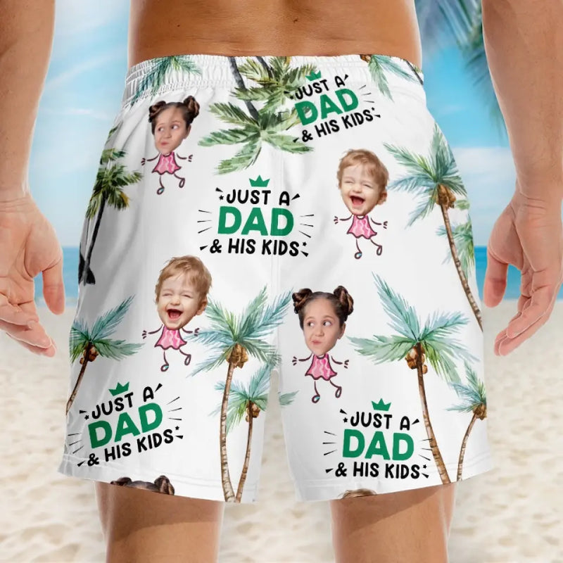 Custom Photo Just A Dad & His Girl - Family Personalized Custom Tropical Hawaiian Aloha Men Beach Shorts - Summer Vacation Gift For Dad, Grandpa