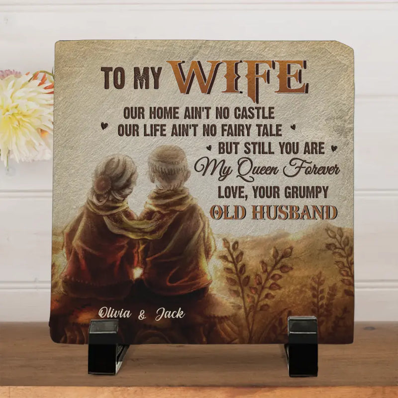My Wife Is My Queen Forever - Couple Personalized Custom Square Shaped Stone With Stand - Gift For Husband Wife, Anniversary