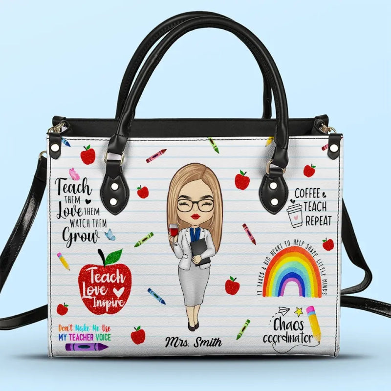 Thank You For Helping Me Shine - Teacher Personalized Custom Leather Handbag - Gift For Teacher