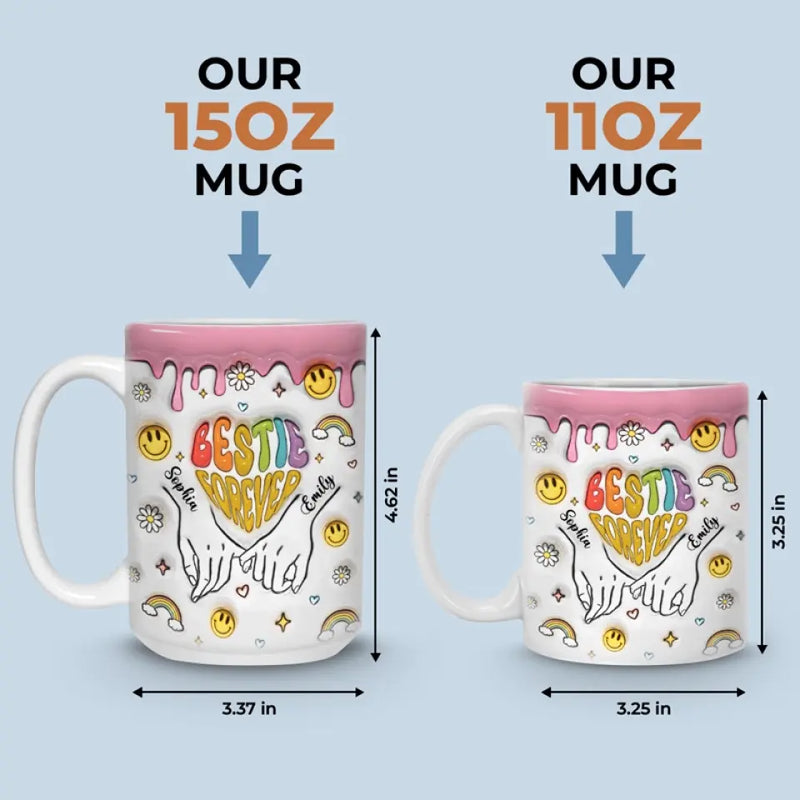 One Soul, Two Bodies - Bestie Personalized Custom 3D Inflated Effect Printed Mug - Gift For Best Friends, BFF, Sisters