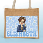 Custom Name Retro Floral Gifts for Women - Personalized Jute Tote Bag