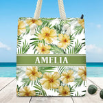 Custom Name Tropical Hibiscus Beach Gifts - Personalized Beach Bag