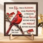 Custom Name Memorial Cardinal Tribute Decor - Personalized Wooden Plaque
