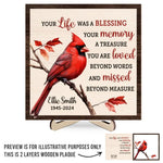 Custom Name Memorial Cardinal Tribute Decor - Personalized Wooden Plaque