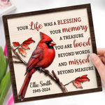 Custom Name Memorial Cardinal Tribute Decor - Personalized Wooden Plaque