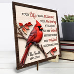 Custom Name Memorial Cardinal Tribute Decor - Personalized Wooden Plaque