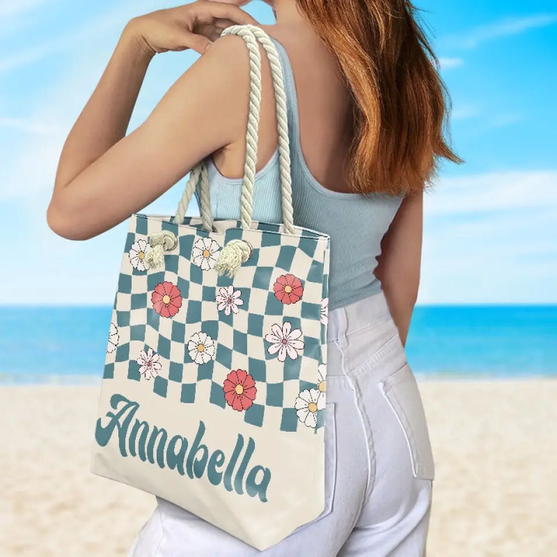 Beaches And Flowers - Bestie Personalized Custom Beach Bag - Summer Vacation Gift For Best Friends, BFF, Sisters