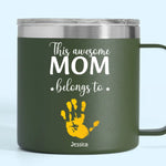 These Hands Hold Your Heart Forever - Family Personalized Custom 14oz Stainless Steel Tumbler With Handle - Gift For Mom