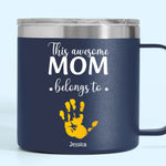 These Hands Hold Your Heart Forever - Family Personalized Custom 14oz Stainless Steel Tumbler With Handle - Gift For Mom