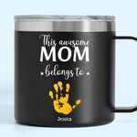 These Hands Hold Your Heart Forever - Family Personalized Custom 14oz Stainless Steel Tumbler With Handle - Gift For Mom