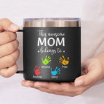These Hands Hold Your Heart Forever - Family Personalized Custom 14oz Stainless Steel Tumbler With Handle - Gift For Mom