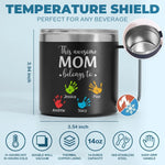 These Hands Hold Your Heart Forever - Family Personalized Custom 14oz Stainless Steel Tumbler With Handle - Gift For Mom