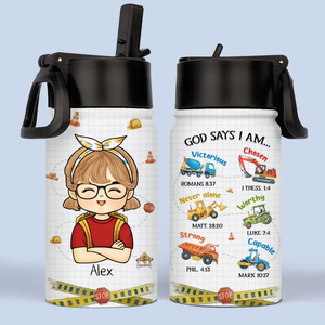 God Says I Am - Personalized Custom Kid Water Bottle - Back To School Gift For Kid, Grandkid