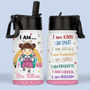 God Says I Am Enough - Personalized Custom Kid Water Bottle - Back To School Gift For Kid, Grandkid