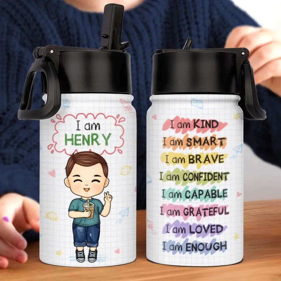 I Am Kind - Personalized Custom Kid Water Bottle - Back To School Gift For Kid, Grandkid