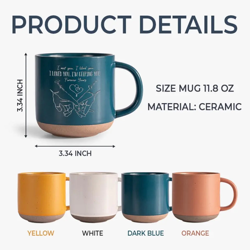 Hold My Hand - Couple Personalized Custom Pottery Mug - Gift For Husband Wife, Anniversary
