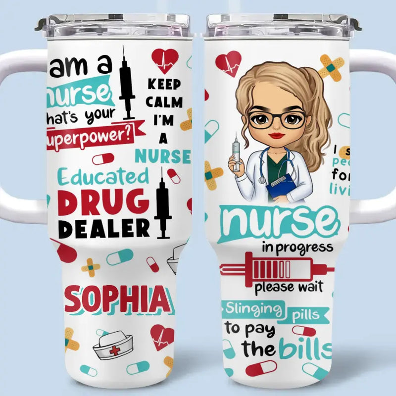The Heart Of Healthcare - Nurse Personalized Custom 40 Oz Stainless Steel Tumbler With Handle - Appreciation, Thank You Gift, Nurse Life