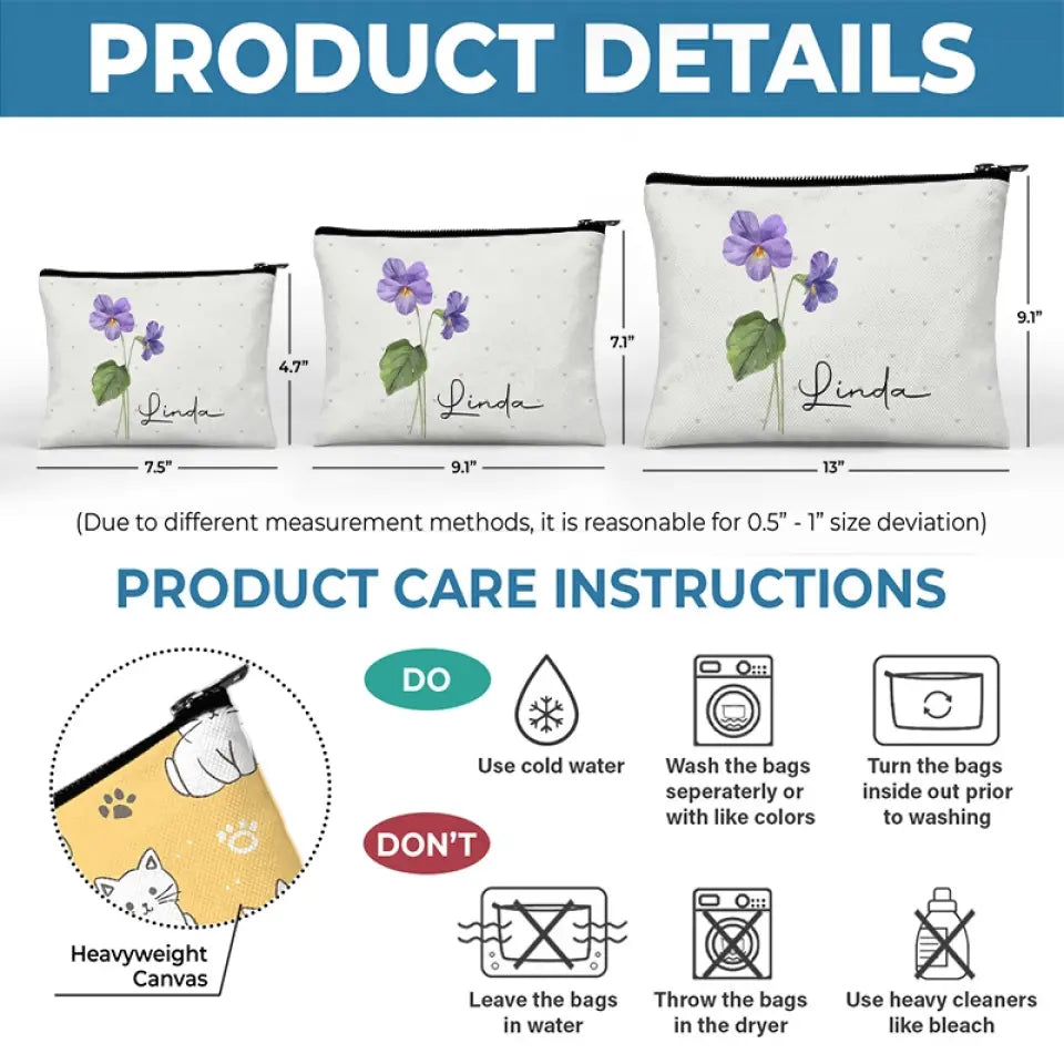 Every Flower Blooms In Its Own Time - Bestie Personalized Custom Cosmetic Bag - Wedding Gift, Bridesmaid Gift For Best Friends, BFF, Sisters