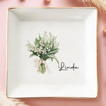 Custom Name Lily of the Valley Bouquet Gift - Personalized Jewelry Dish