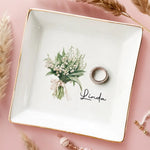 Custom Name Lily of the Valley Bouquet Gift - Personalized Jewelry Dish