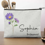 Custom Name Purple Floral Bridesmaid Gifts - Personalized Cosmetic Bag