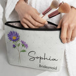 Custom Name Purple Floral Bridesmaid Gifts - Personalized Cosmetic Bag