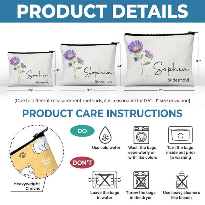 Blooming With Beauty - Bestie Personalized Custom Cosmetic Bag - Wedding Gift, Bridesmaid Gift For Best Friends, BFF, Sisters