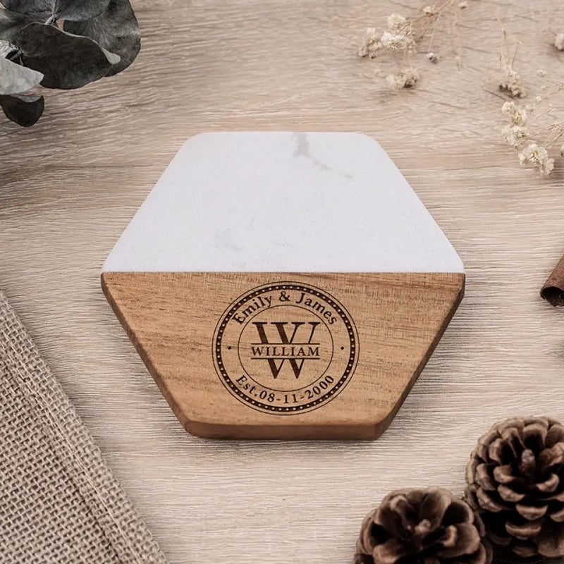Love Was Made For Me And You - Couple Personalized Custom Marble Wood Coaster - Gift For Husband Wife, Anniversary