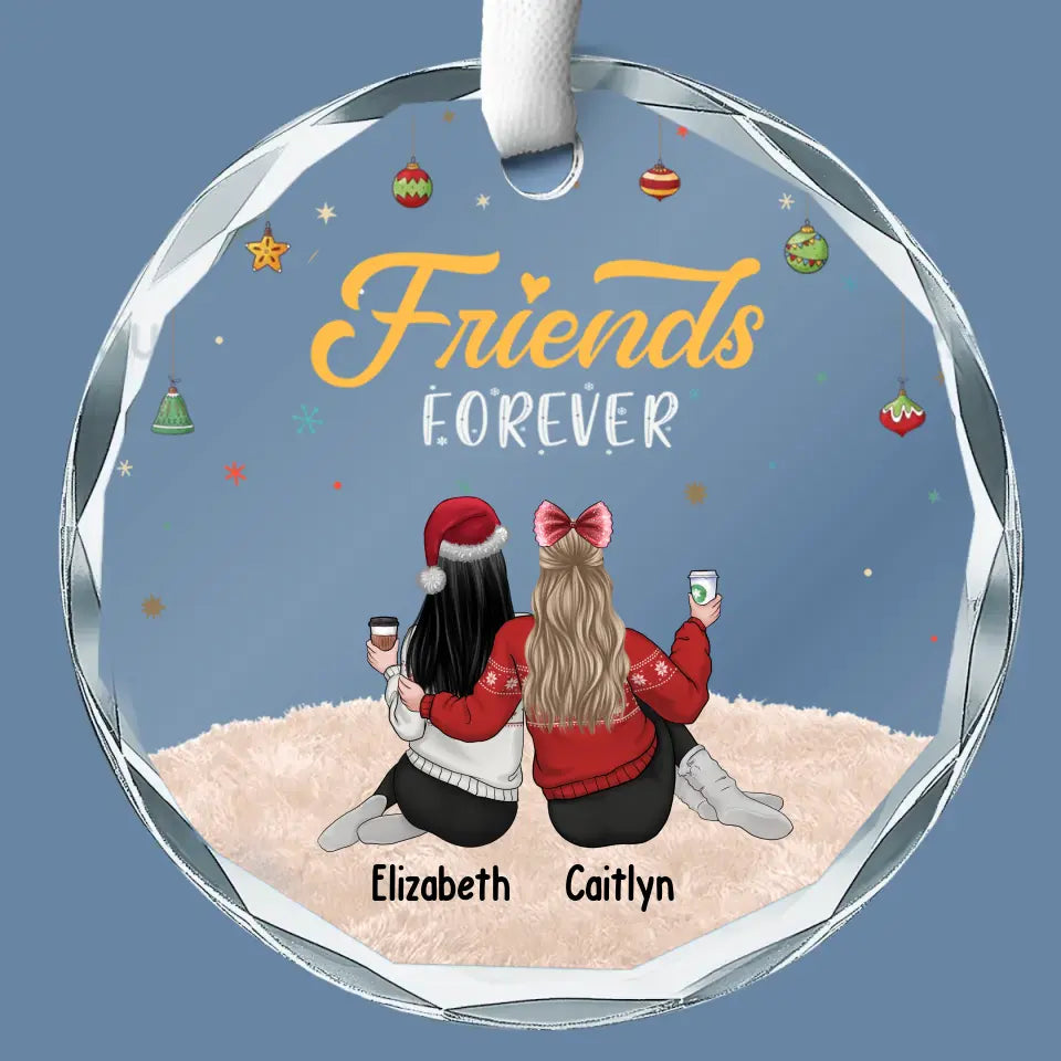 Décoration de Noël personnalisée en verre avec inscription « Friends Forever » – Cadeau idéal pour les meilleures amies, les meilleures amies et les sœurs.