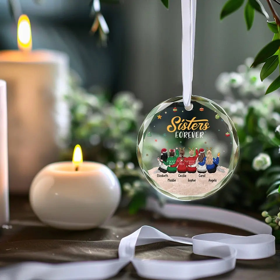 Décoration de Noël personnalisée en verre avec inscription « Friends Forever » – Cadeau idéal pour les meilleures amies, les meilleures amies et les sœurs.