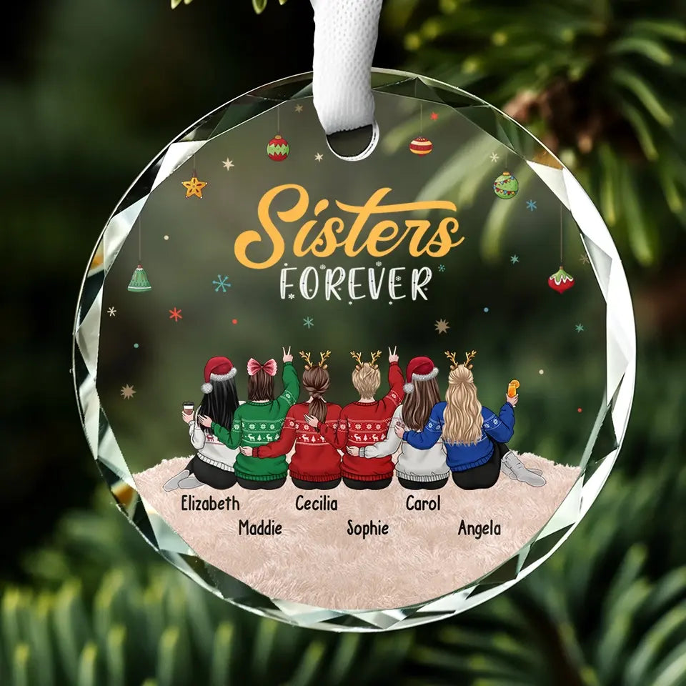 Décoration de Noël personnalisée en verre avec inscription « Friends Forever » – Cadeau idéal pour les meilleures amies, les meilleures amies et les sœurs.