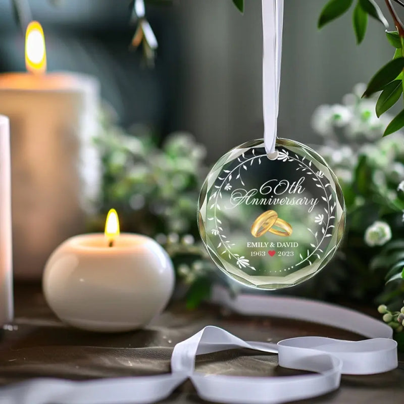 Happy Anniversary To The Love Of My Life - Couple Personalized Custom Circle Glass Ornament - Gift For Husband Wife, Anniversary
