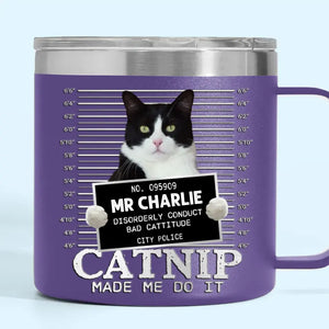 Custom Photo Catnip Made Me Do It - Dog & Cat Personalized Custom 14oz Stainless Steel Tumbler With Handle - Gift For Pet Owners, Pet Lovers