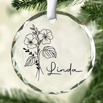 Custom Name Floral Christmas Tree Decor - Personalized Glass Ornament