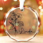 Custom Name Floral Christmas Tree Decor - Personalized Glass Ornament