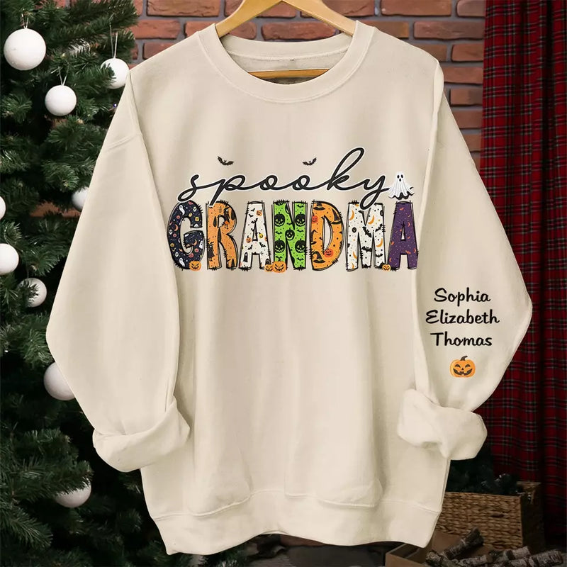 One Spooky Great Grandma - Family Personalized Custom Unisex Sweatshirt With Design On Sleeve - Halloween Gift For Mom, Grandma