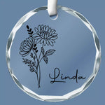 Custom Name Floral Christmas Tree Decor - Personalized Glass Ornament