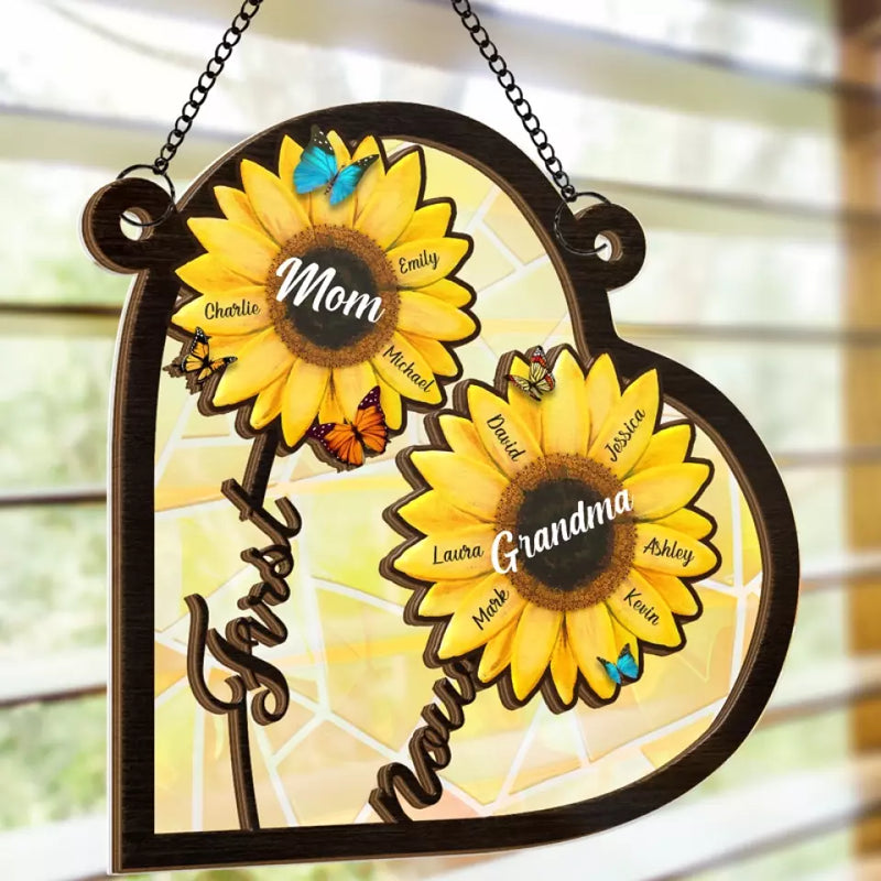 First Mom Now Grandma - Family Personalized Window Hanging Suncatcher - Gift For Mom, Grandma
