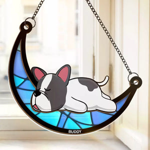 Traverser le pont arc-en-ciel, laisser des empreintes dans nos cœurs - Attrape-soleil personnalisé à suspendre à une fenêtre - Cadeau de condoléances pour les propriétaires et les amoureux des animaux