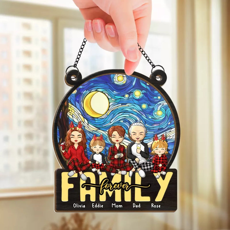 Family Forever - Family Personalized Window Hanging Suncatcher - Christmas Gift For Family Members