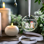 Happy Pawlidays - Dog & Cat Personalized Custom Circle Glass Ornament - Christmas Gift For Dog Lovers, Cat Lovers