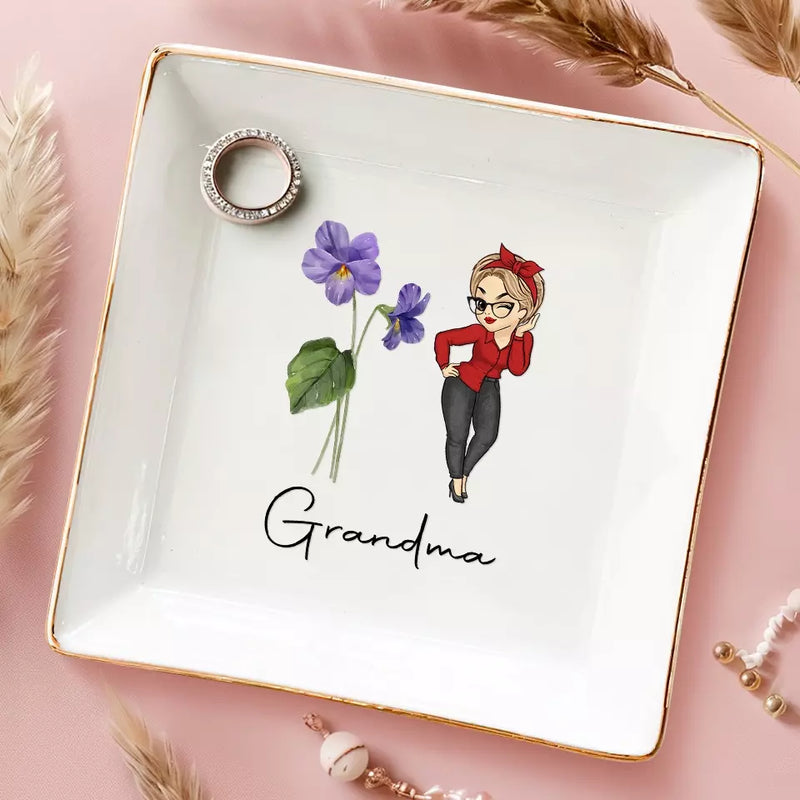 Grandmother Is The Heart Of Our Family - Family Personalized Custom Jewelry Dish - Gift For Mom, Grandma