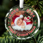 Custom Photo A Newborn's Premier Christmas - Family Personalized Custom Circle Glass Ornament - Christmas Gift For Baby, New Moms, New Dads
