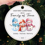 Custom Name Family of Three Christmas Gifts - Personalized Leather Ornament